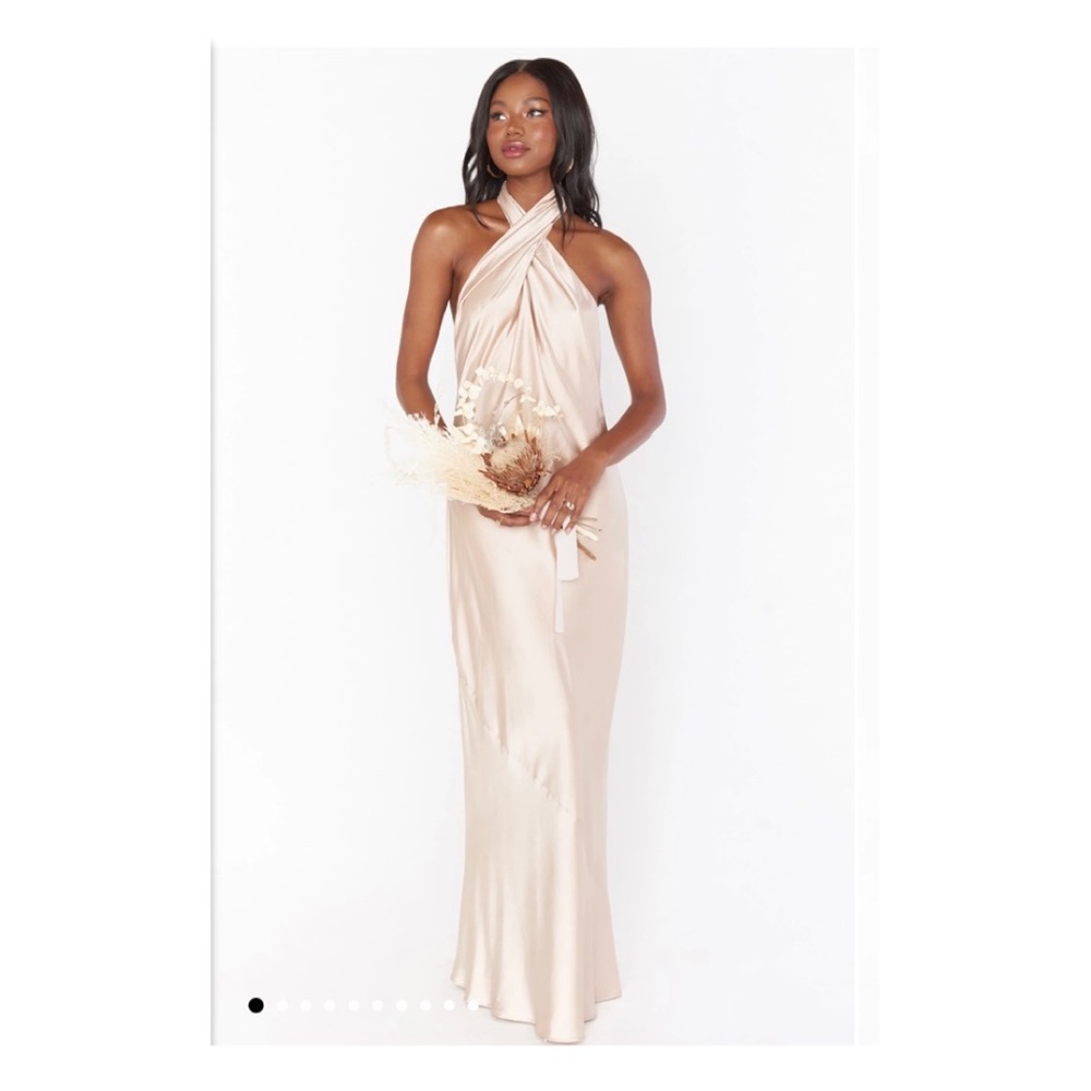 Jasmine Halter Dress champagne luxe satin